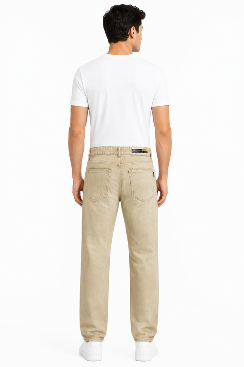 MATALINO Men's Beige Straight Fit Denim Jeans