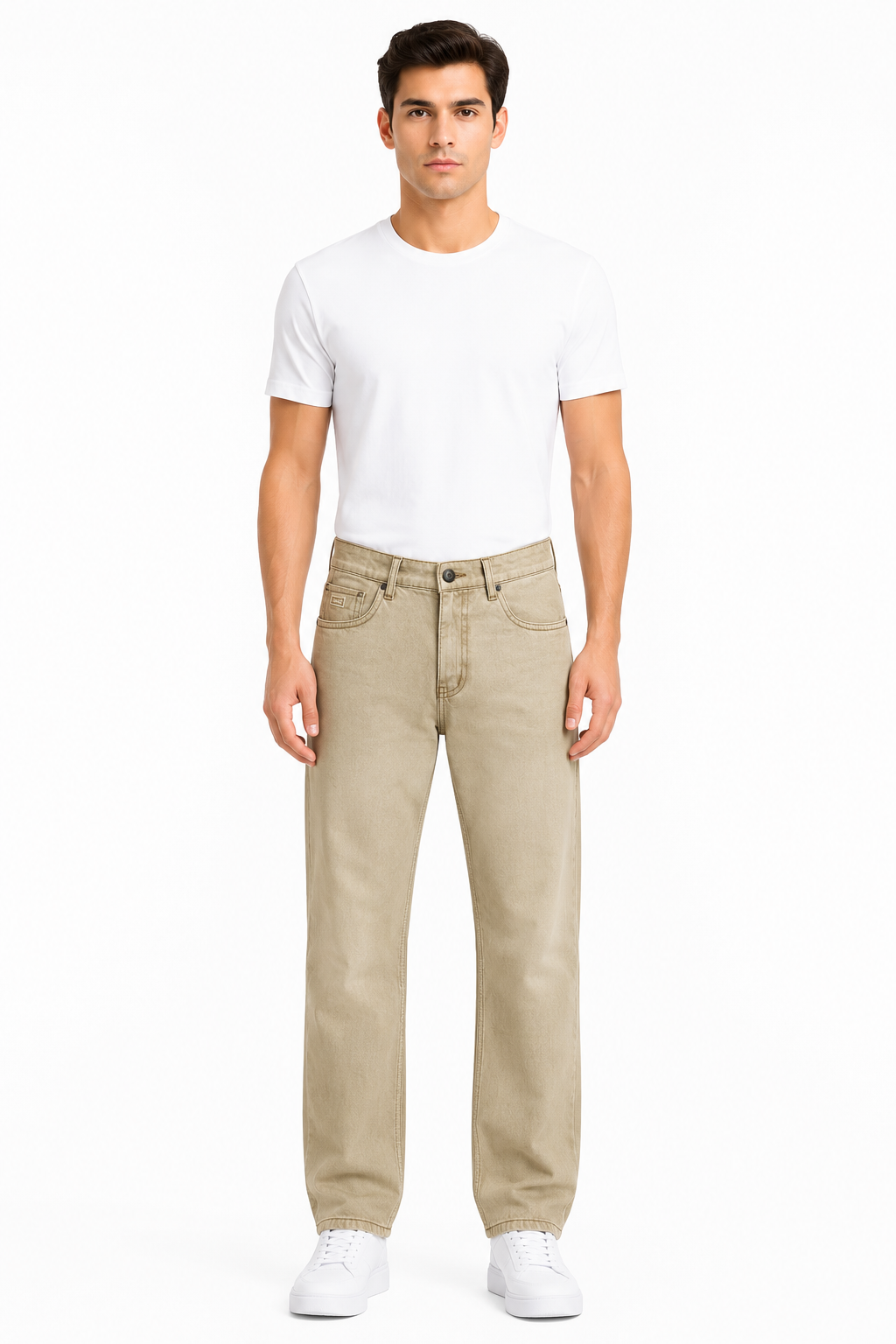 MATALINO Men's Beige Straight Fit Denim Jeans