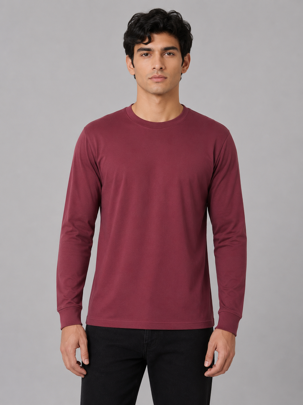 MATALINO Men's Full Sleeve Crew Neck T-Shirt – Maroon