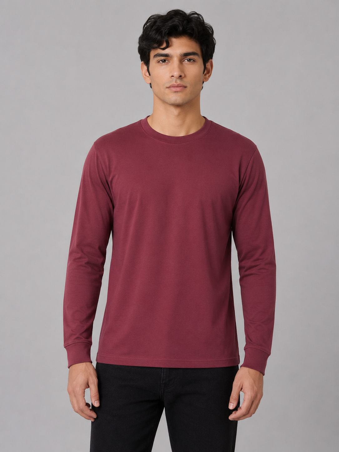 MATALINO Men's Full Sleeve Crew Neck T-Shirt – Maroon