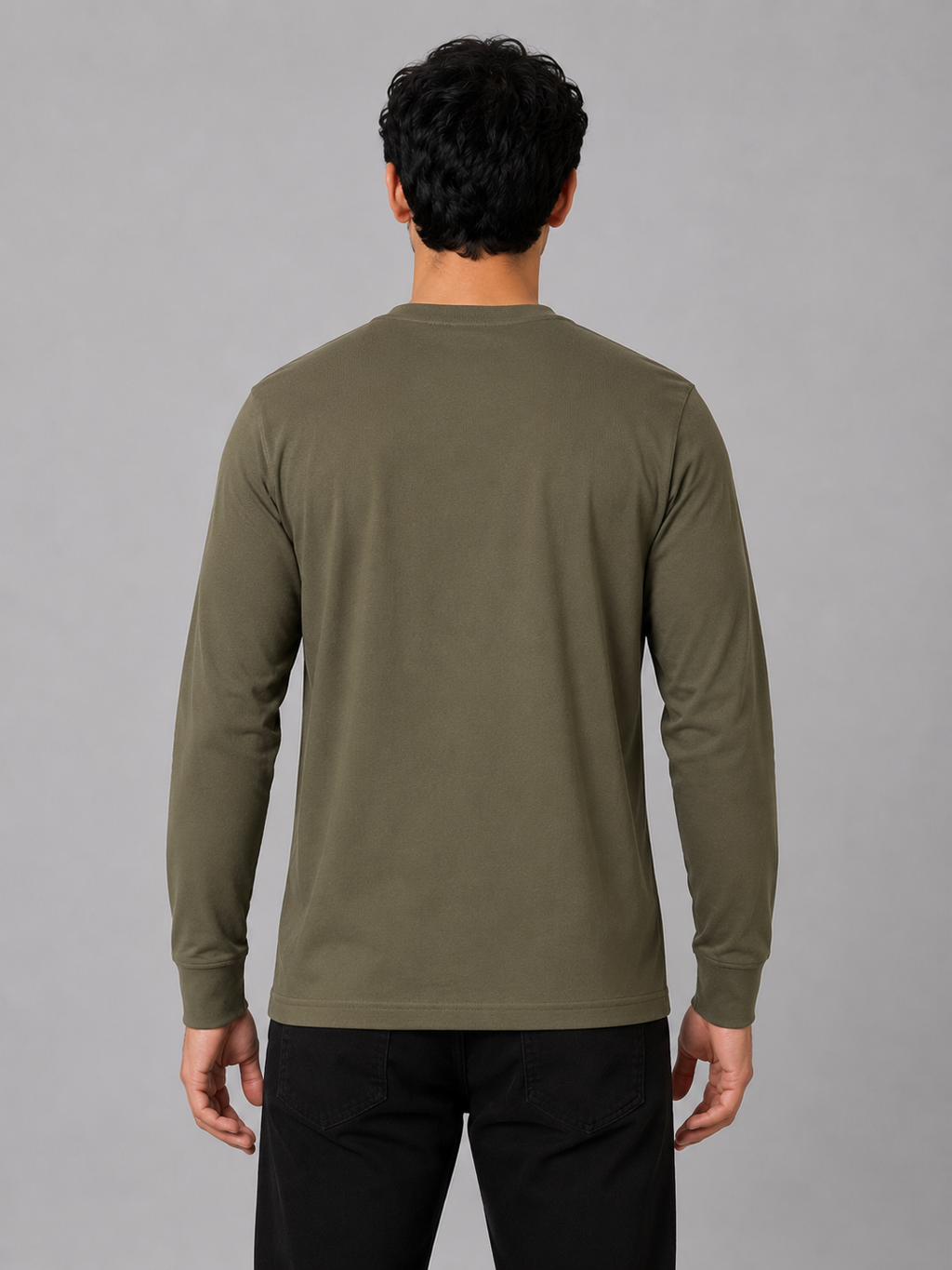 MATALINO Men's Olive Green Full Sleeve Crew Neck T-Shirt