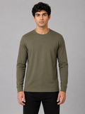 MATALINO Men's Olive Green Full Sleeve Crew Neck T-Shirt