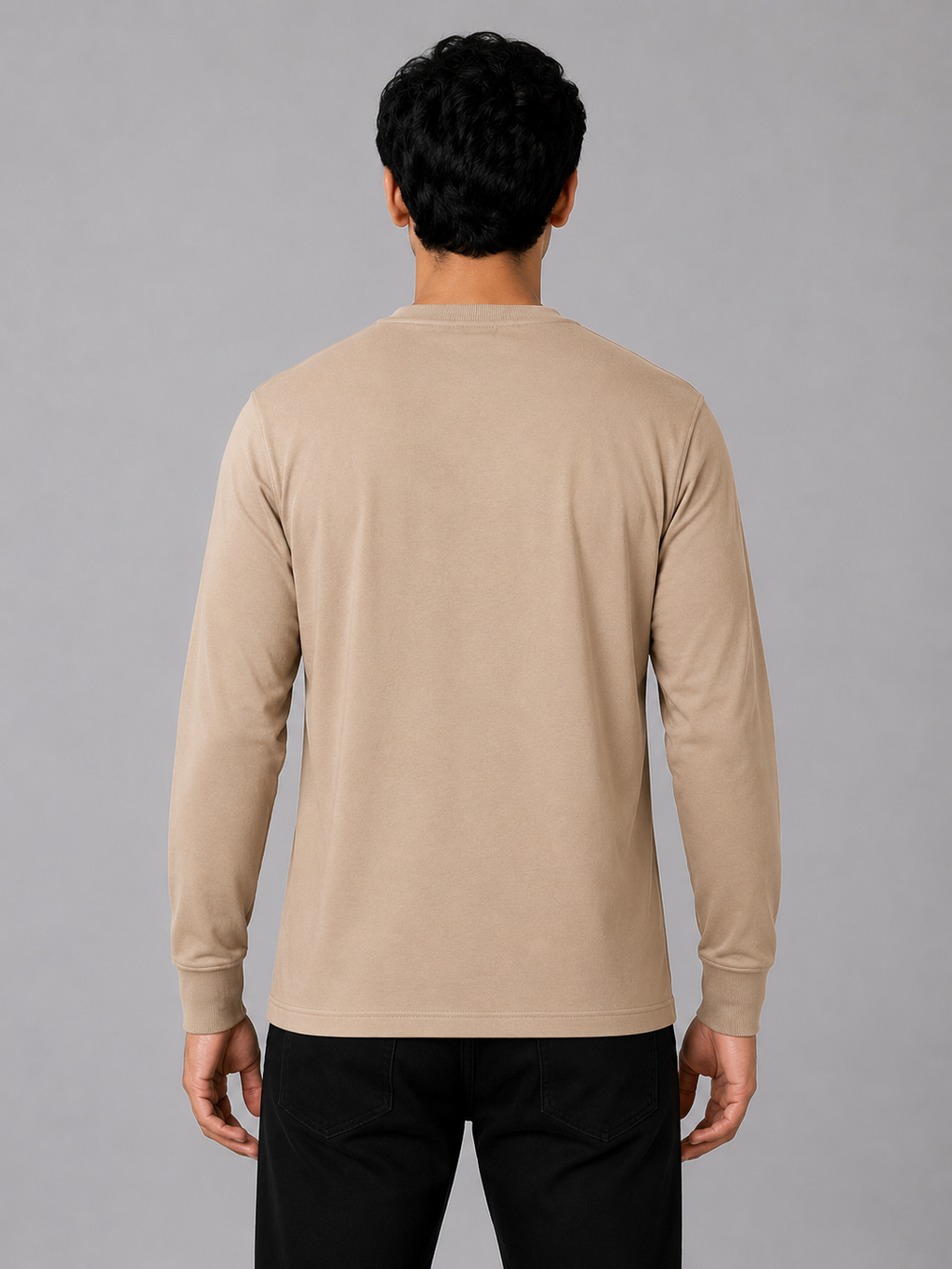MATALINO Men's Graphic Print Full Sleeve Crew Neck T-Shirt – Beige