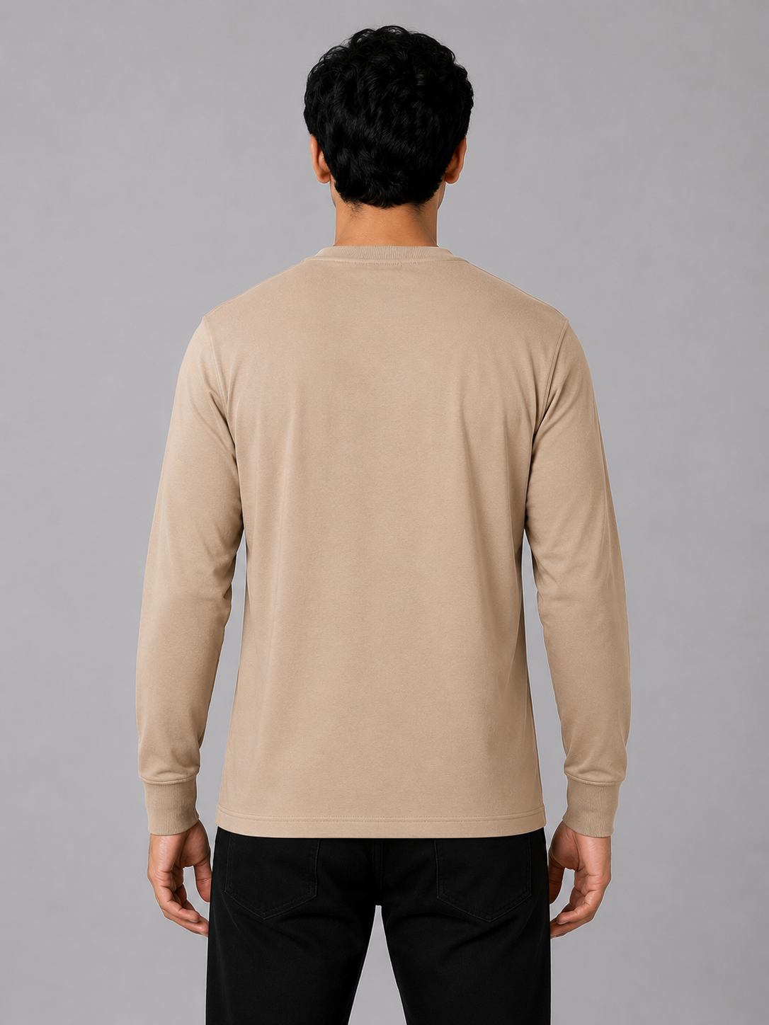 MATALINO Men's Graphic Print Full Sleeve Crew Neck T-Shirt – Beige