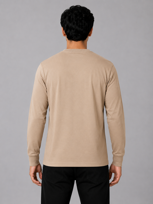 MATALINO Men's Graphic Print Full Sleeve Crew Neck T-Shirt – Beige