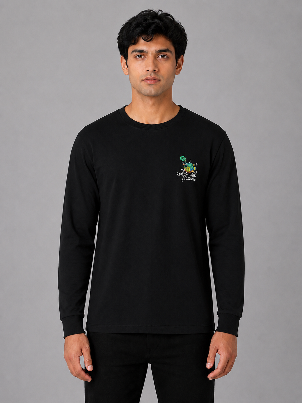 MATALINO Men's Embroidered Full Sleeve T-Shirt – Black