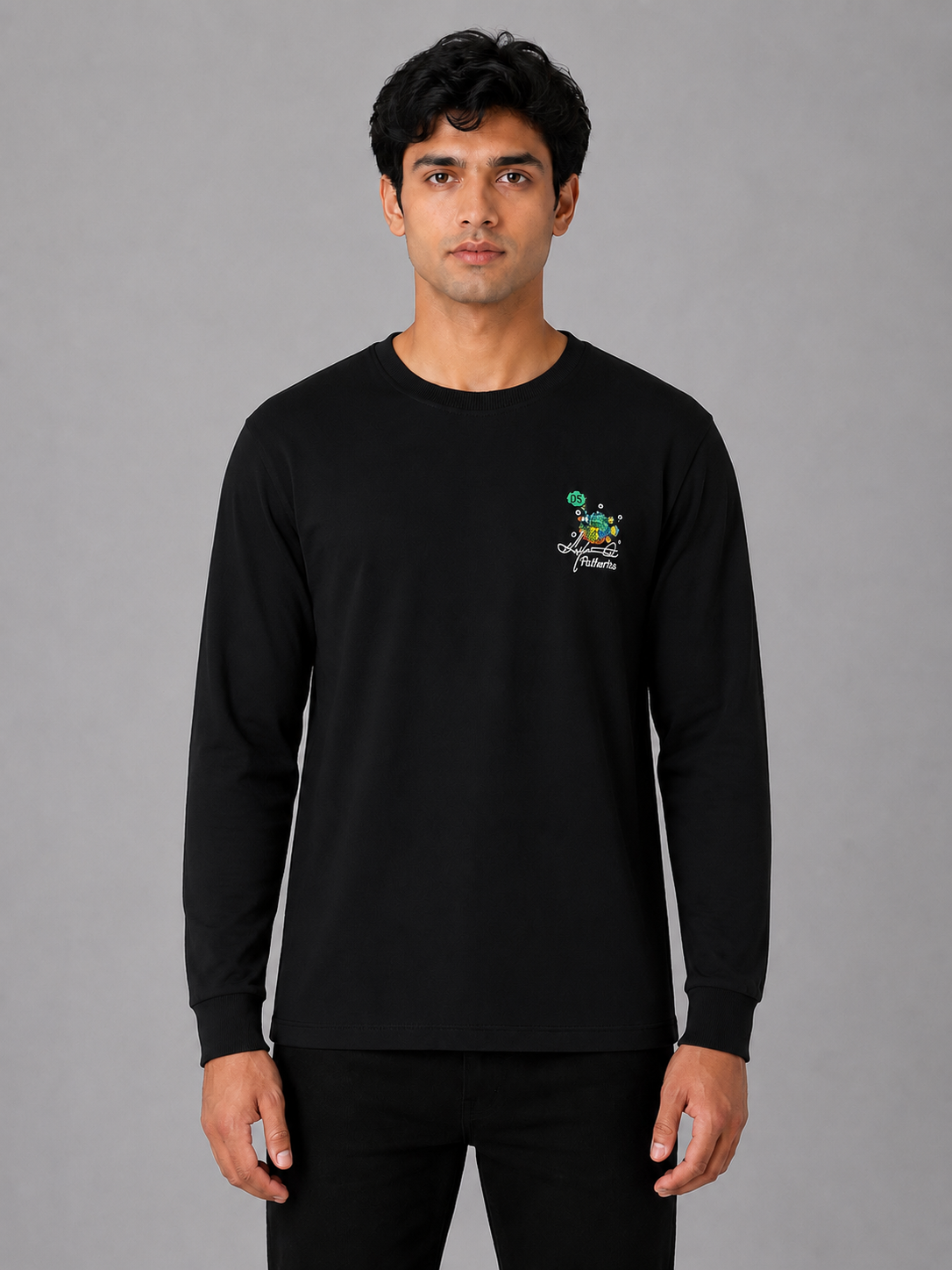 MATALINO Men's Embroidered Full Sleeve T-Shirt – Black