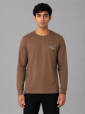 Brown "Happiness" Embroidered Full Sleeve T-Shirt