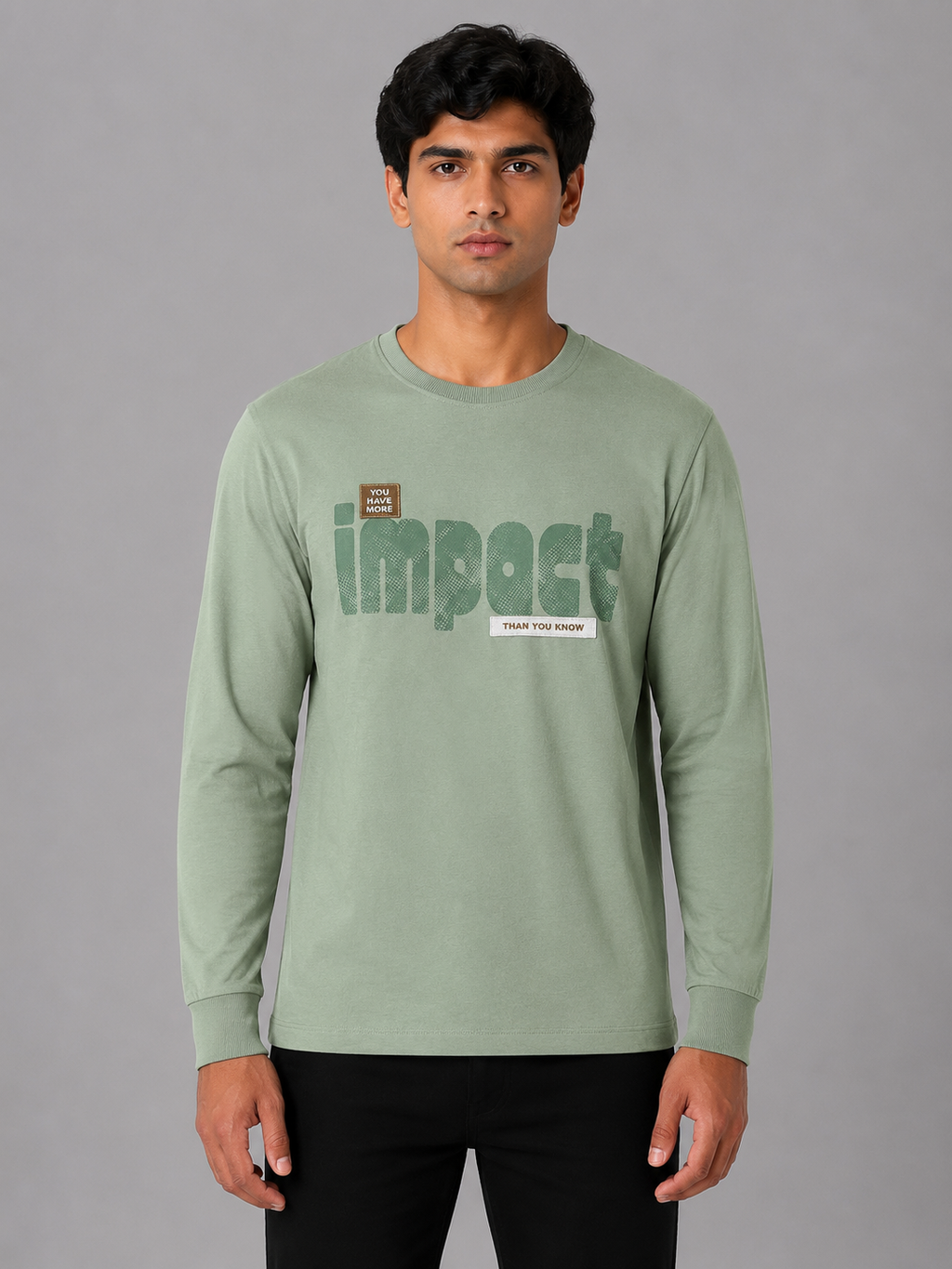 Sage Green "Impact" Printed Full Sleeve T-Shirt