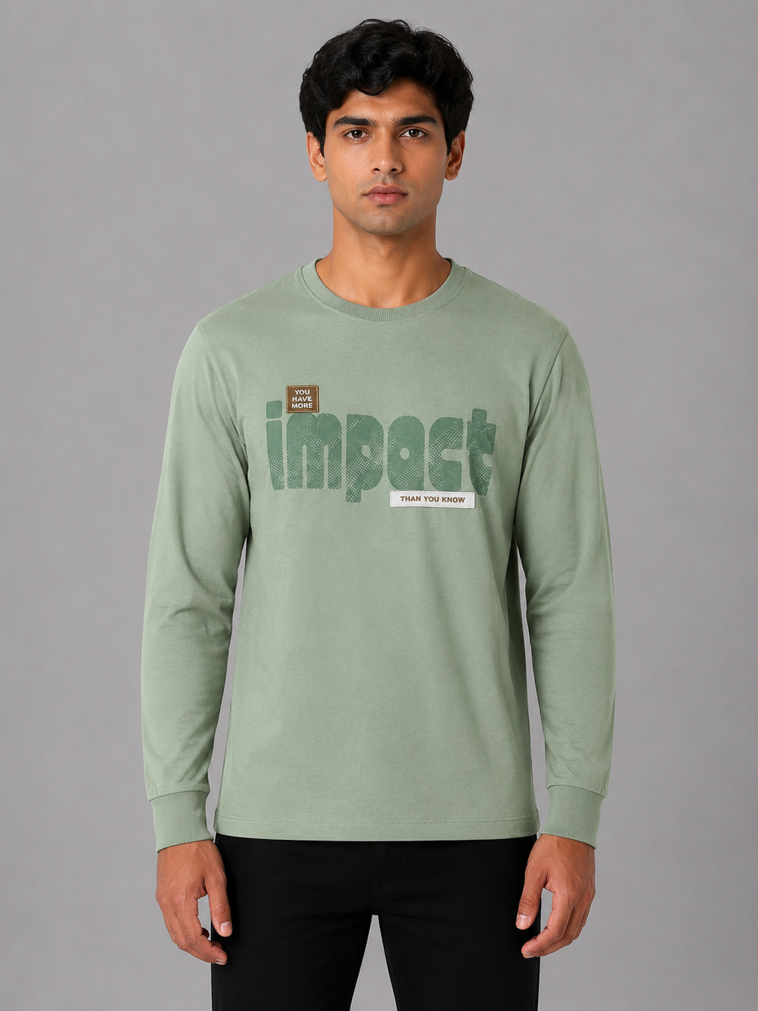 Sage Green "Impact" Printed Full Sleeve T-Shirt