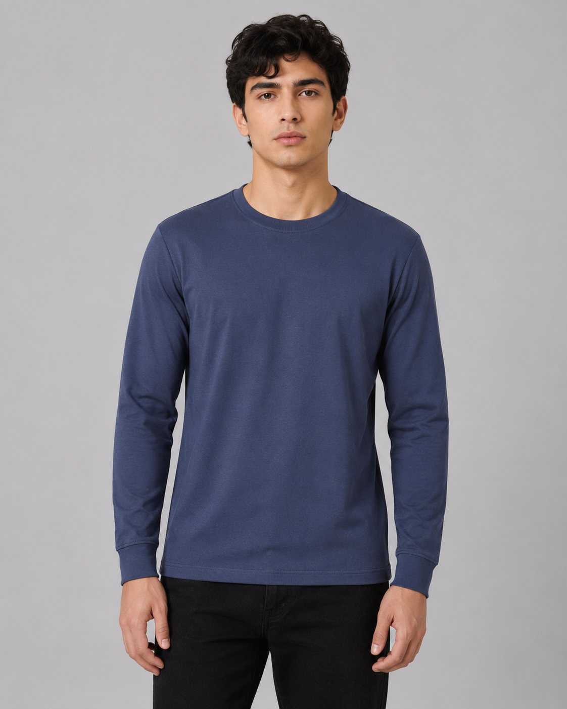 MATALINO Men's Premium Full Sleeve Crew Neck T-Shirt – Navy Blue