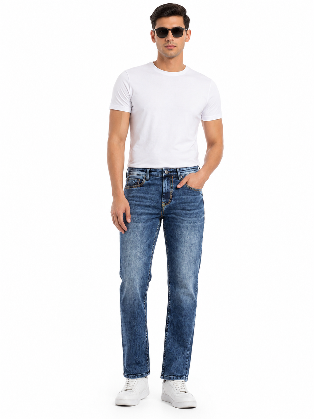 MATALINO Men's Washed Blue Straight Fit Jeans