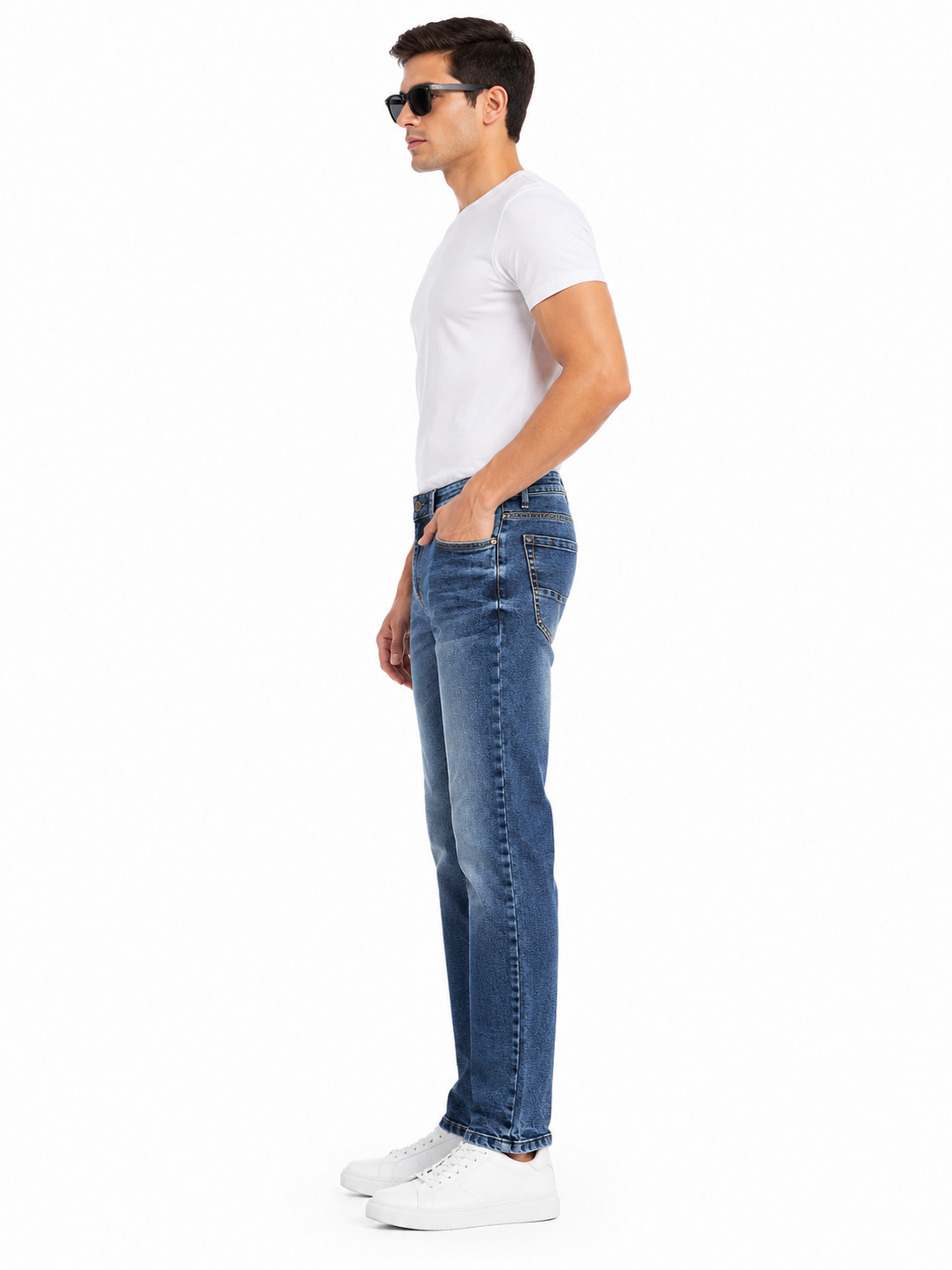 MATALINO Men's Washed Blue Straight Fit Jeans