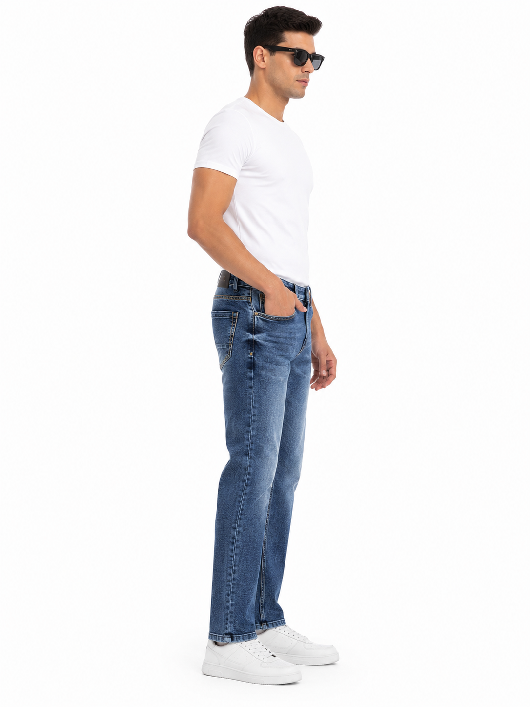 MATALINO Men's Washed Blue Straight Fit Jeans