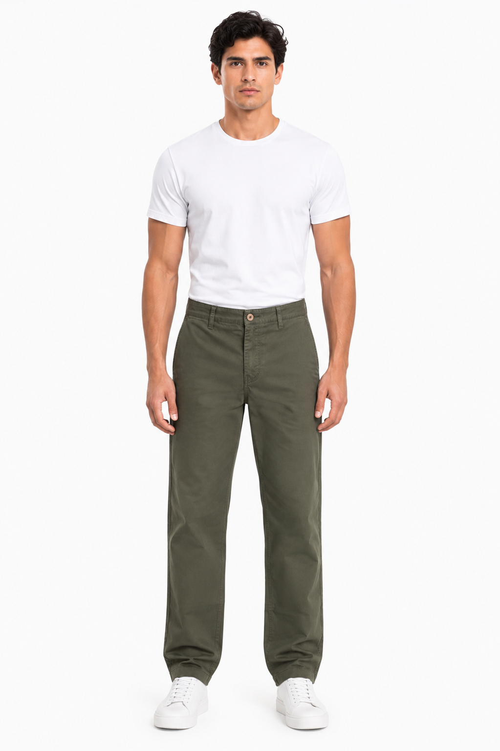 MATALINO Relaxed Straight Fit Cotton Trousers – Olive