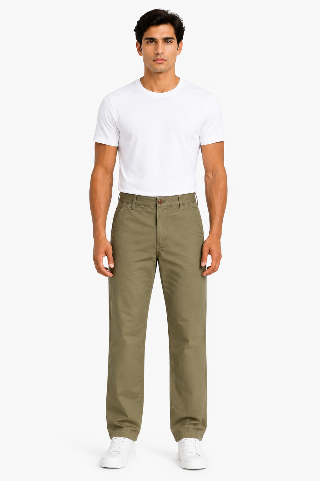 Relaxed Straight Fit Chino Trousers – Khaki
