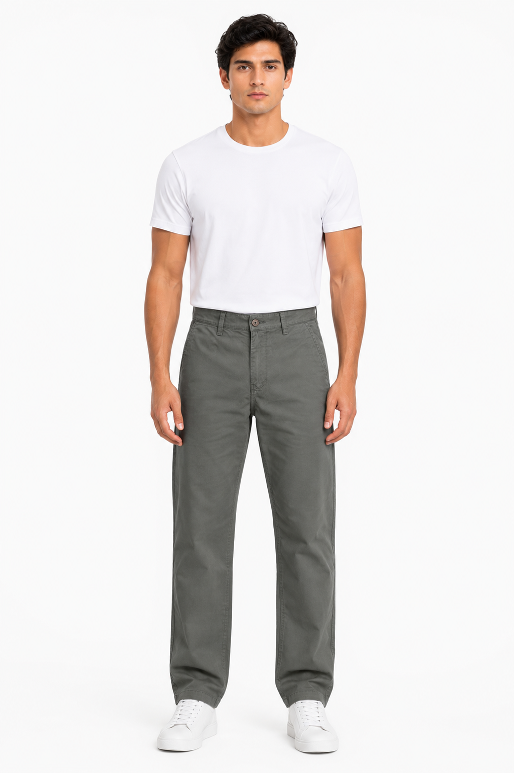 MATALINO Relaxed Straight Fit Cotton Trousers – Dark Grey