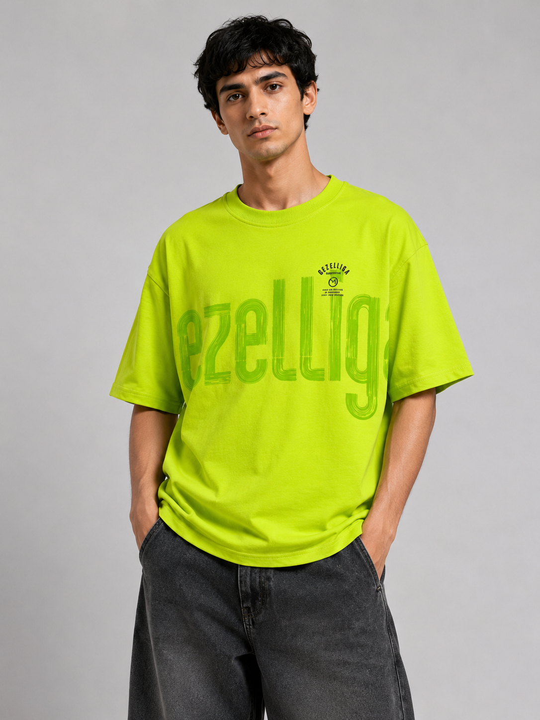 MATALINO Oversized Drop-Shoulder Graphic T-Shirt – Neon Green