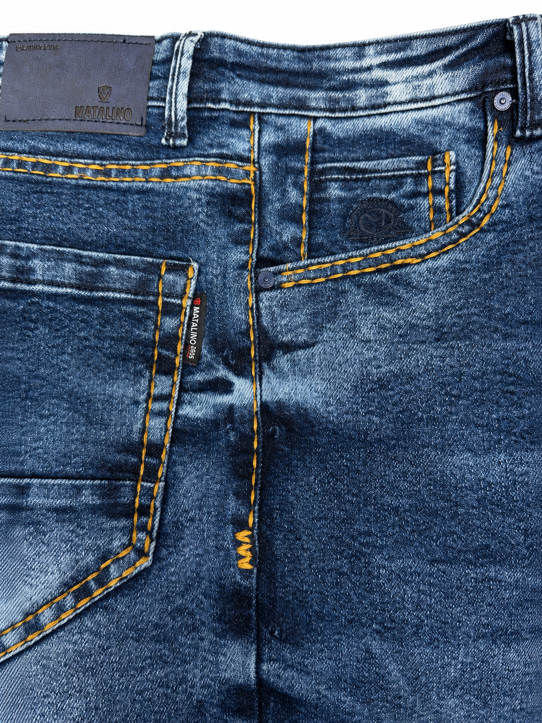 MATALINO Men's Washed Blue Straight Fit Jeans